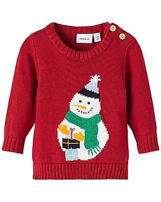 Name it Knitted Christmas Pullover - Jester Red - 100% Organic Cotton Jumpers