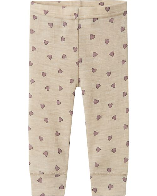 Name it Leggings - Beige - Hearts - 100% Merino Wool - with Elastic Waistband Leggings