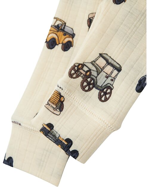 Name it Long Johns - Beige - Cars - 100% Merino Wool - with Elastic Waistband Trousers