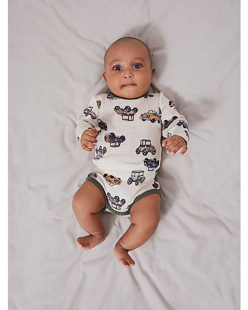 Name it Long Sleeve Bodysuit - Beige - Cars - 100% Merino Wool Long Sleeves Bodies