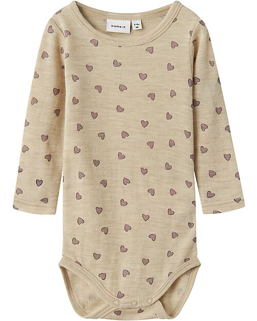 Name it Long-Sleeve Printed Body - Cream - 100% Merino Wool Long Sleeves Bodies