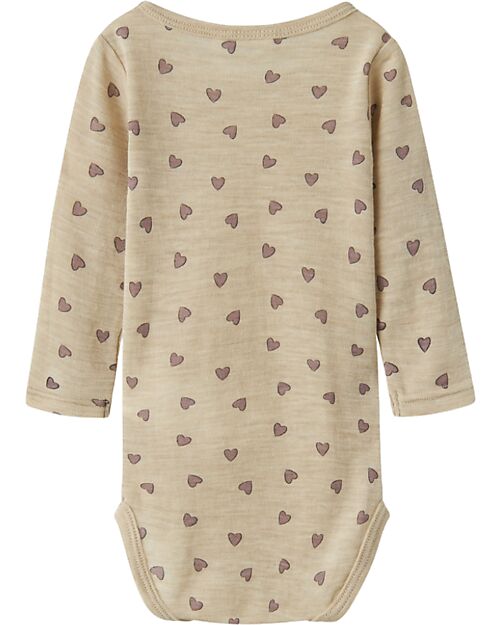 Name it Long-Sleeve Printed Body - Cream - 100% Merino Wool Long Sleeves Bodies