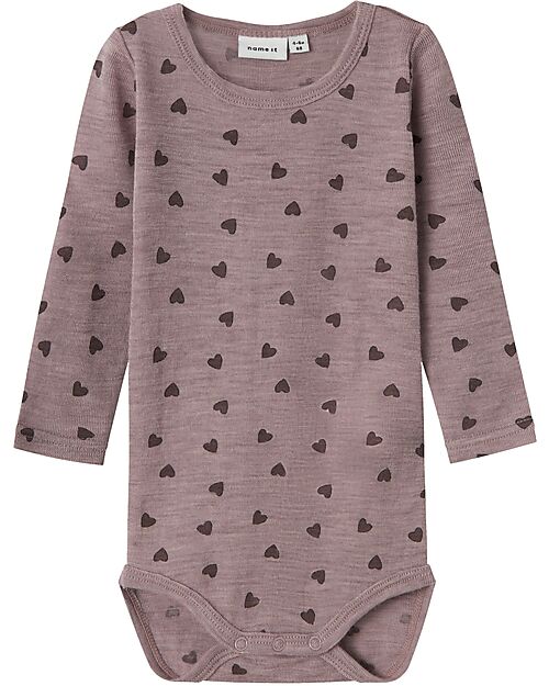Name it Long-Sleeve Printed Body - Purple Dove - 100% Merino Wool Long Sleeves Bodies