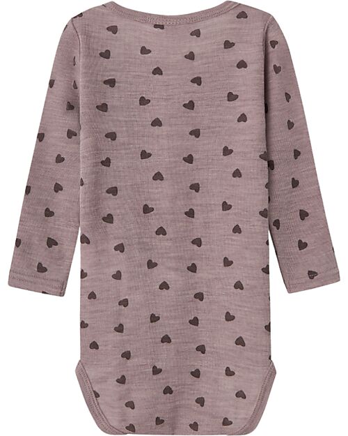 Name it Long-Sleeve Printed Body - Purple Dove - 100% Merino Wool Long Sleeves Bodies