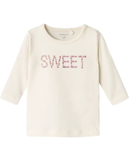 Name it Long-Sleeve Shirt with 'Sweet' Front Print - Cream - Organic Cotton and Eco Treatment Long Sleeves Tops