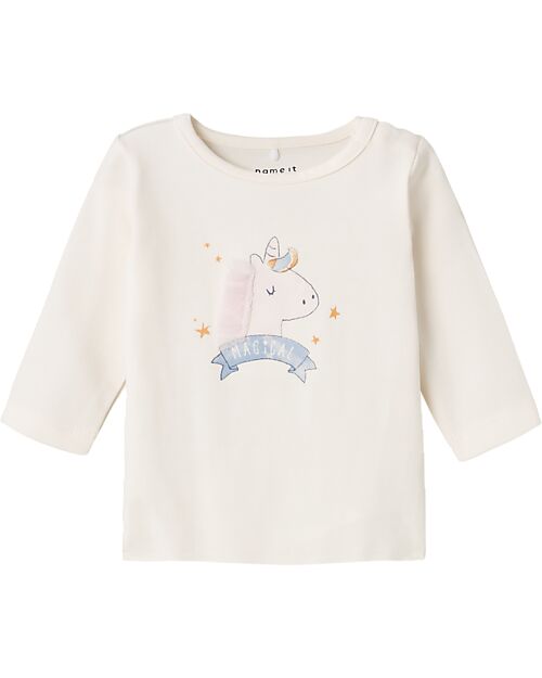 Name it Long-Sleeve Shirt with Unicorn Print - Cream - Organic Cotton Long Sleeves Tops