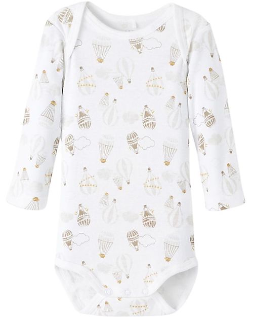 Name it Long-Sleeved Bodysuit 3 Packs - White Single Hot-Air Baloon/Grey/White Hot-Air Baloons - Organic Cotton Long Sleeves Bodies
