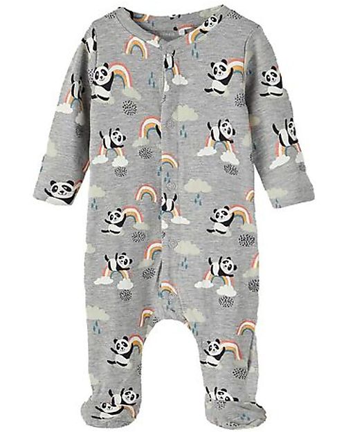Name it Long Sleeved Footed Romper - Rainbow/Panda - Organic Cotton Babygrows