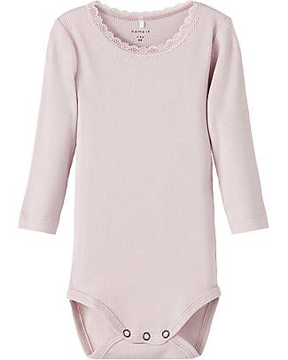 Name it Long Sleeved Ribbed Romper - Violet Ice - Organic Cotton Long Sleeves Bodies