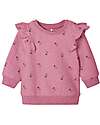 Name it Long-Sleeved Sweatshirt with Ruched Shoulders - Mauve with Floral Print - Organic Cotton Sweatshirts