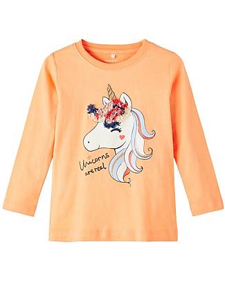 Name it Long-Sleeved T-Shirt - Orange Chiffon - 100% Organic Cotton Long Sleeves Tops