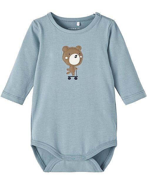 Name it Long Sleeves Body - with Bear Print - Citadel - Organic Cotton Long Sleeves Bodies