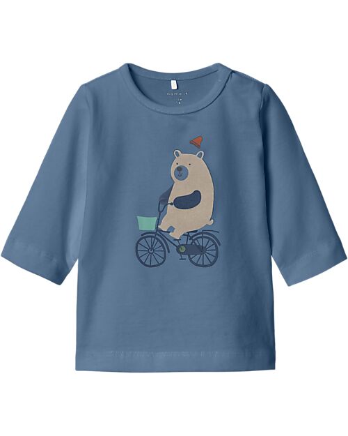 Name it Long Sleeves T-shirt - Coronet Blue - Bear - Organic Cotton Long Sleeves Tops