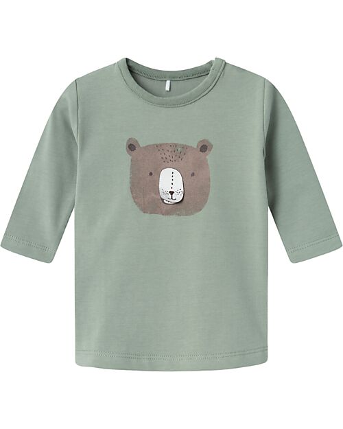 Name it Long Sleeves T-shirt - Green - Bear - Organic Cotton Long Sleeves Tops