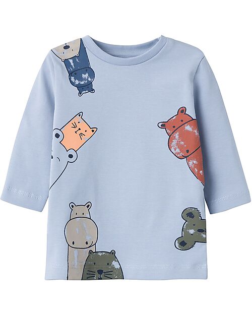 Name it Long Sleeves T-shirt - Zen Blue - Sweet Animals - Bio Cotton Long Sleeves Tops