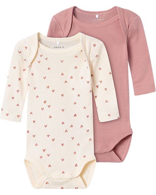 Name it Pack of 2 Long Sleeved Bodysuits - Cotton - Buttercream Hearts Long Sleeves Bodies