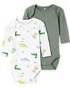 Name it Pack of 2 Long Sleeved Bodysuits - Laurel Wreath - Dino - Organic Cotton Long Sleeves Bodies