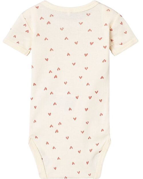 Name it Pack of 2 Short Sleeved Bodysuits - Cotton - Buttercream Hearts Short Sleeves Bodies