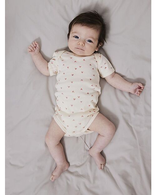 Name it Pack of 2 Short Sleeved Bodysuits - Cotton - Buttercream Hearts Short Sleeves Bodies