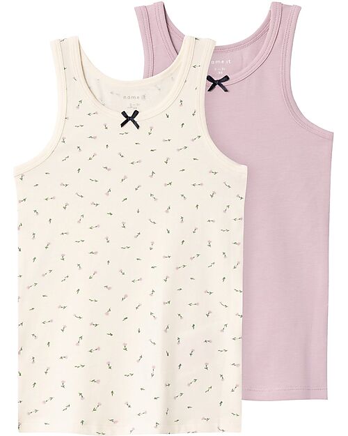 Name it Pack of 2 Tank Tops - Powder Pink and Cream with Flower Pattern - Cotton Vests