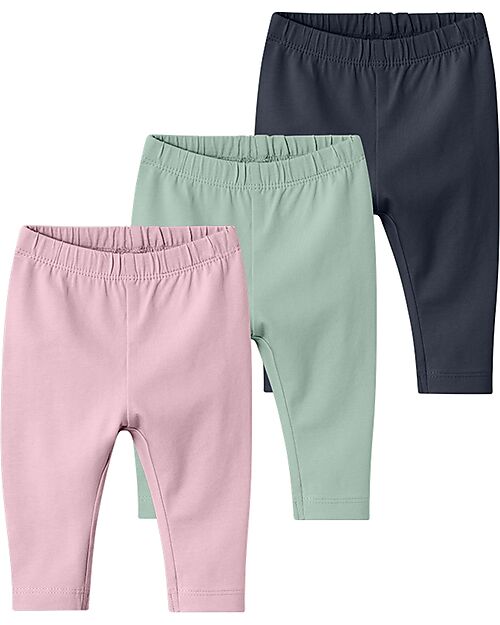 Name it Pack of 3 Leggings - Dark Sapphire/Sage Green/Pink - Organic Cotton Leggings