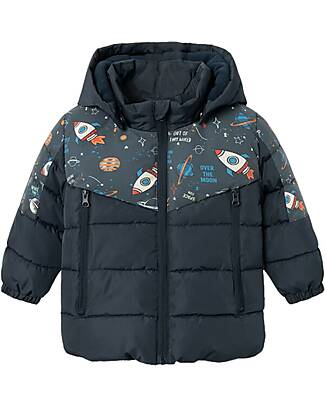 Name it Puffer Jacket with Removable Hood and Space Print - Dark Blue - Recycled Polyester Down Jacket