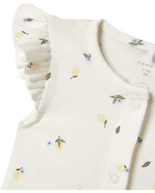 Name it Romper with Buttons - Lemons - Cream - Ruffle Sleeves Short Rompers