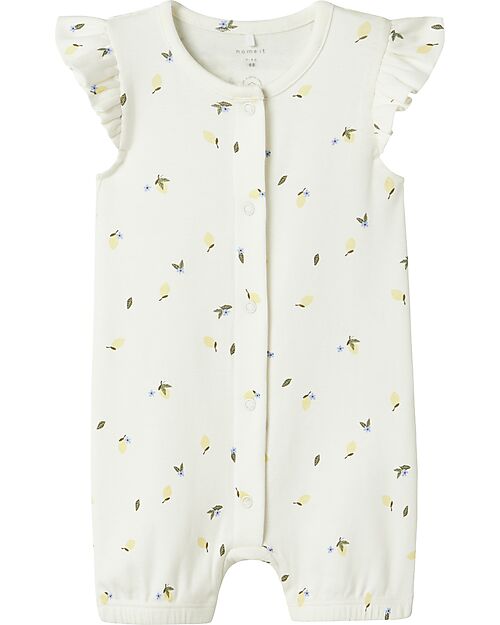 Name it Romper with Buttons - Lemons - Cream - Ruffle Sleeves Short Rompers