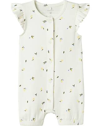 Name it Romper with Buttons - Lemons - Cream - Ruffle Sleeves Short Rompers