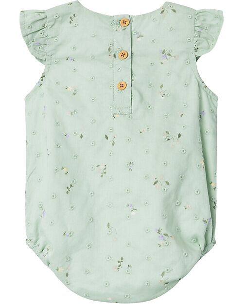 Name it Romper with Ruffles - Still Green - Flowers - 100% Cotton Short Rompers