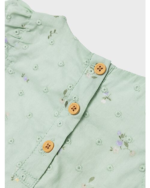 Name it Romper with Ruffles - Still Green - Flowers - 100% Cotton Short Rompers