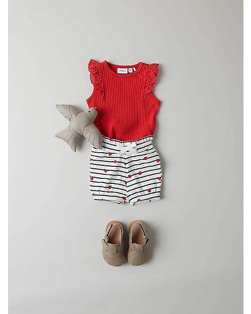 Name it Short Pants with Drawstring - Jet Stream - Stripes - Ladybugs - Organic Cotton Shorts