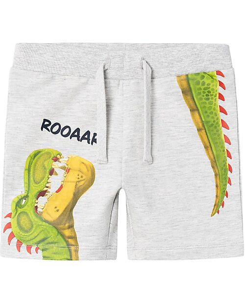 Name it Short Shorts with Drawstring - Light Grey Melange - Dino - Cotton Shorts