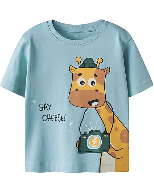 Name it Short Sleeve Jersey - Giraffe - Light Blue - Cotton T-shirts