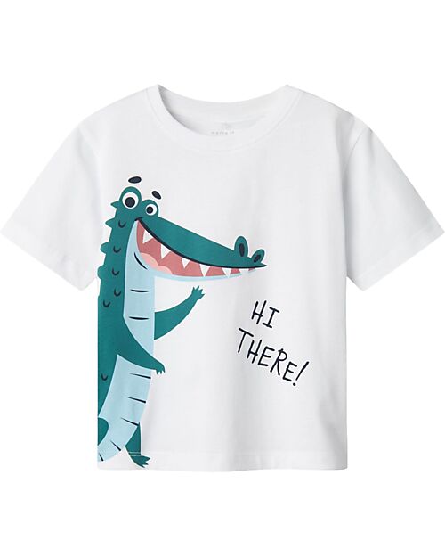 Name it Short Sleeve T-Shirt - Crocodile - White - 100% Cotton T-shirts