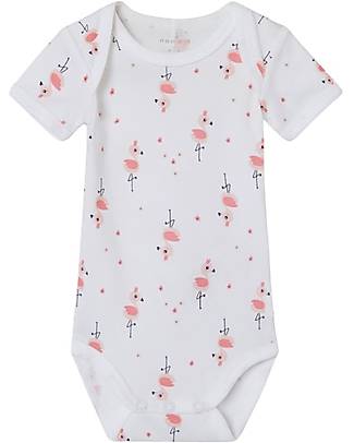 Name it Short-Sleeved Bodysuit 2 Packs - White with Flamingo/White with Flamingos - Organic Cotton Short Sleeves Bodies