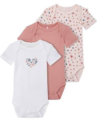Name it Short-Sleeved Bodysuit 3 Packs - Rosette Flower - in Cotton Short Sleeves Bodies