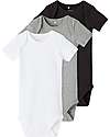 Name it Short-Sleeved Bodysuit 3 Packs - White/Grey/Black - Organic Cotton Short Sleeves Bodies