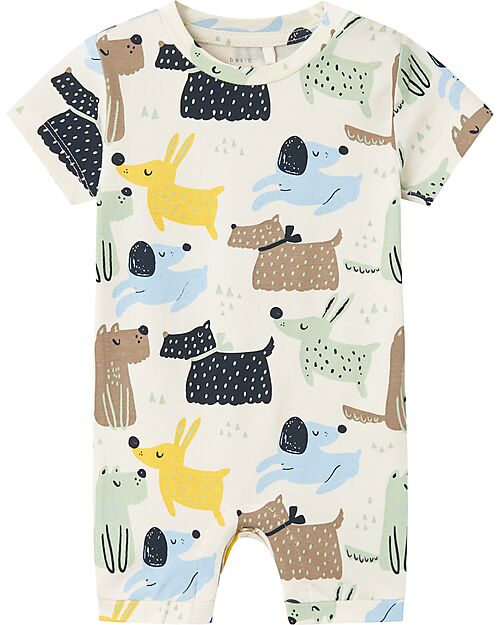 Name it Short Sleeves Romper - Jet Stream - Dog - Organic Cotton Short Rompers