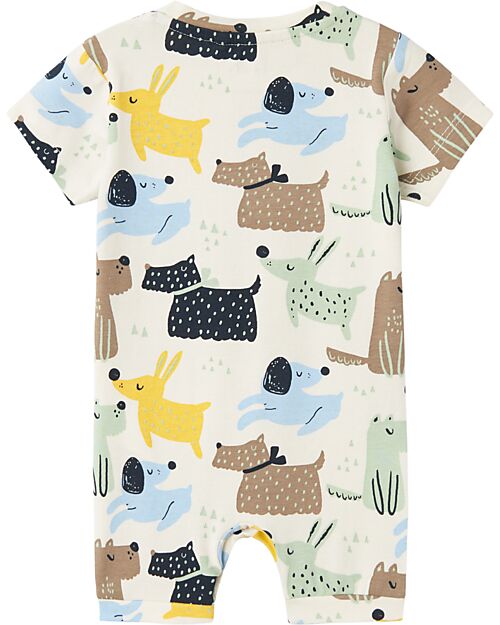 Name it Short Sleeves Romper - Jet Stream - Dog - Organic Cotton Short Rompers