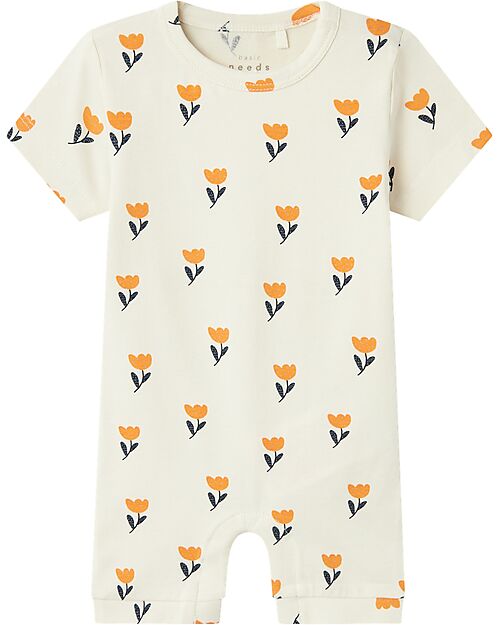 Name it Short Sleeves Romper - Jet Stream - Flowers - Organic Cotton Short Rompers