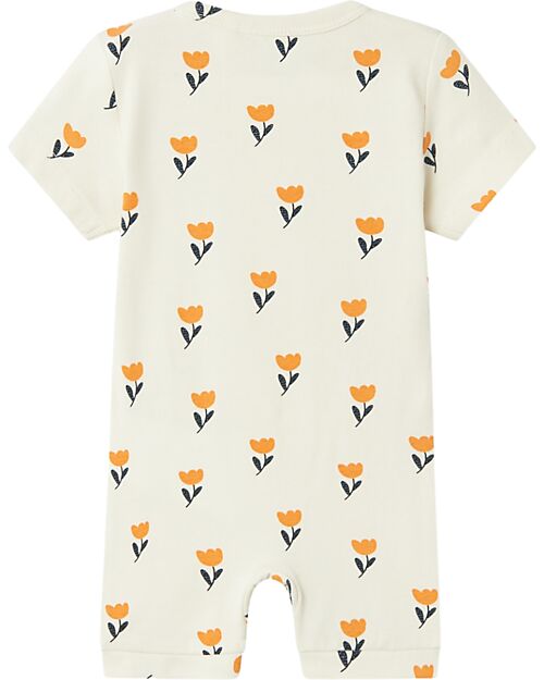 Name it Short Sleeves Romper - Jet Stream - Flowers - Organic Cotton Short Rompers