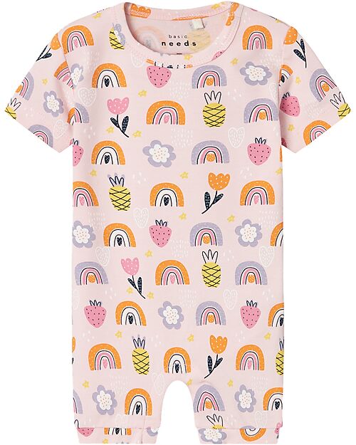 Name it Short Sleeves Romper - Parfait Pink - Rainbow - Organic Cotton Short Rompers