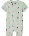 Name it Short Sleeves Romper - Slit Green - Strawberry - Organic Cotton Short Rompers