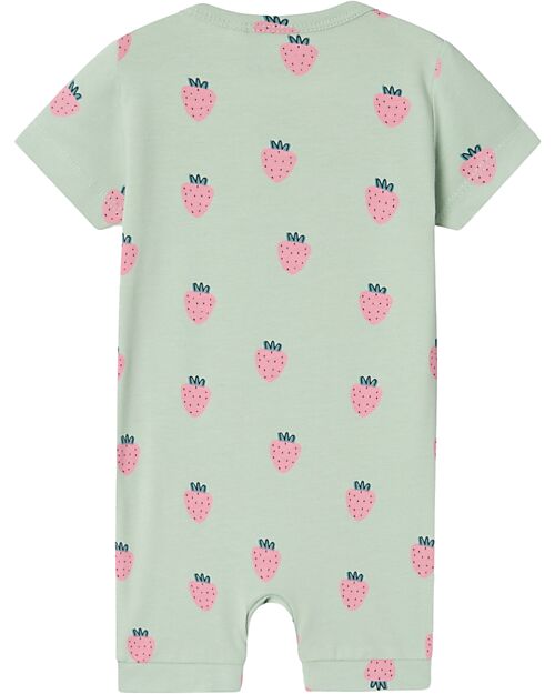 Name it Short Sleeves Romper - Slit Green - Strawberry - Organic Cotton Short Rompers