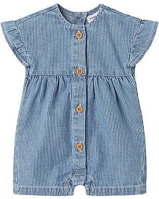 Name it Sleeveless Playsuit with Buttons - Medium Striped Denim - 100% Cotton Short Rompers