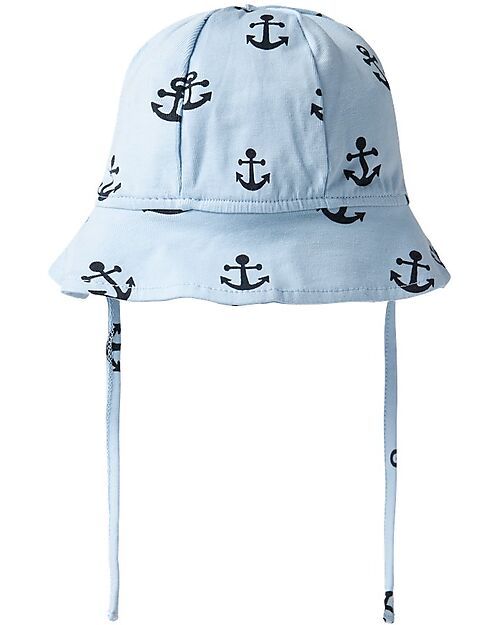 Name it Summer Hat - Chambray Blue - Anchors - with Drawstring - Organic Cotton Sunhats