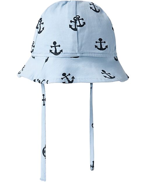 Name it Summer Hat - Chambray Blue - Anchors - with Drawstring - Organic Cotton Sunhats