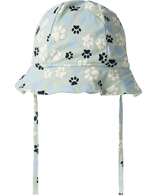 Name it Summer Hat - Silt Green - Paw Print - with Drawstring - Organic Cotton Sunhats