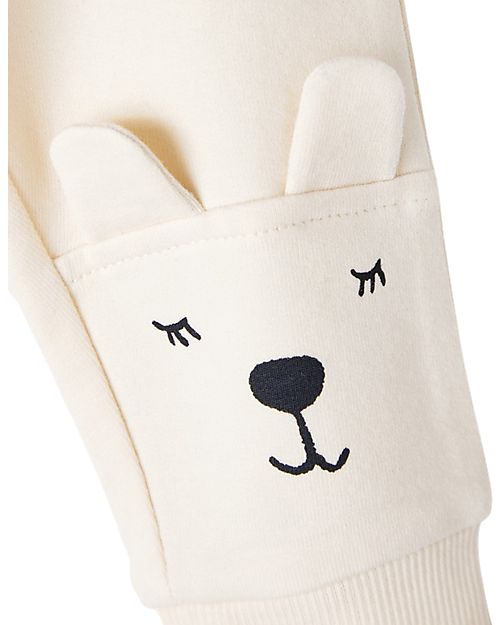 Name it Sweatpants - Buttercream - Bear - Adjustable Waist Fleece Fabric - Organic Cotton Trousers